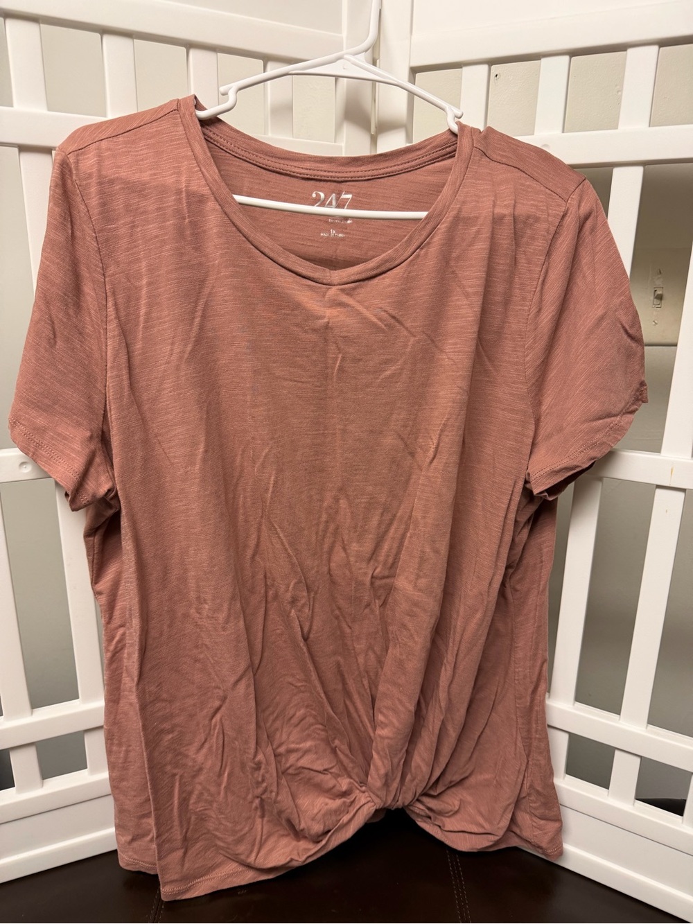 Casual Twist-Hem Short Sleeve Tee - Dusty Mauve